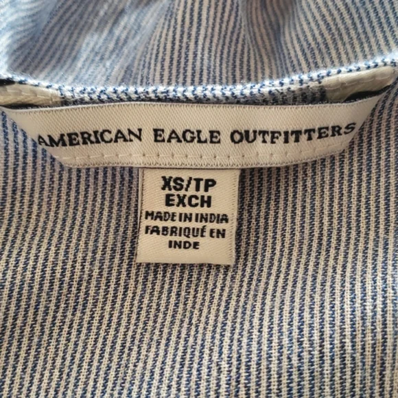 American Eagle Outfitters Deep V Blue & White Stripe Ruffle Top XS - Picture 6 of 12